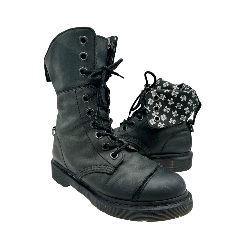 RARE Dr Martens Aimilita Triumph 1914 black Fold Down Leather Combat Boot Grunge